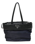 Nappa Nylon Soft Padded Shopping Tote Black Blue