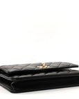 Lambskin Quilted Top Handle Trendy CC Wallet On Chain WOC Black