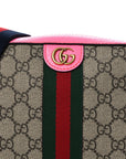 GG Supreme Monogram Textured Dollar Calfskin Web Ophidia Small Crossbody Bag Beige Ebony Fuchsia