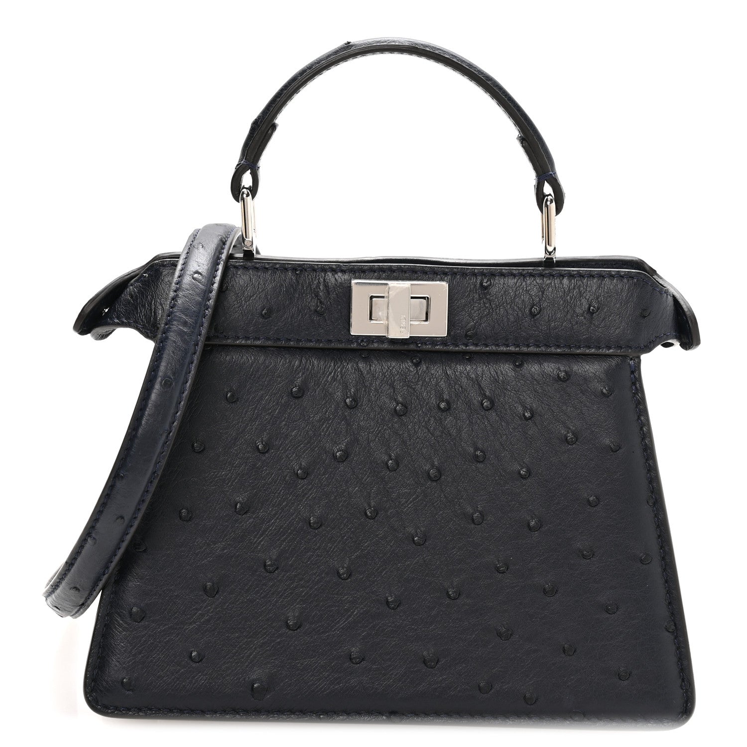 Ostrich Shiny Nappa Petite Peekaboo I SEE U Satchel Dark Blue