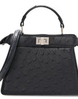 Ostrich Shiny Nappa Petite Peekaboo I SEE U Satchel Dark Blue