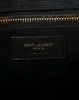 Embroidered Cotton Linen Rive Gauche Noe Tote Black Beige