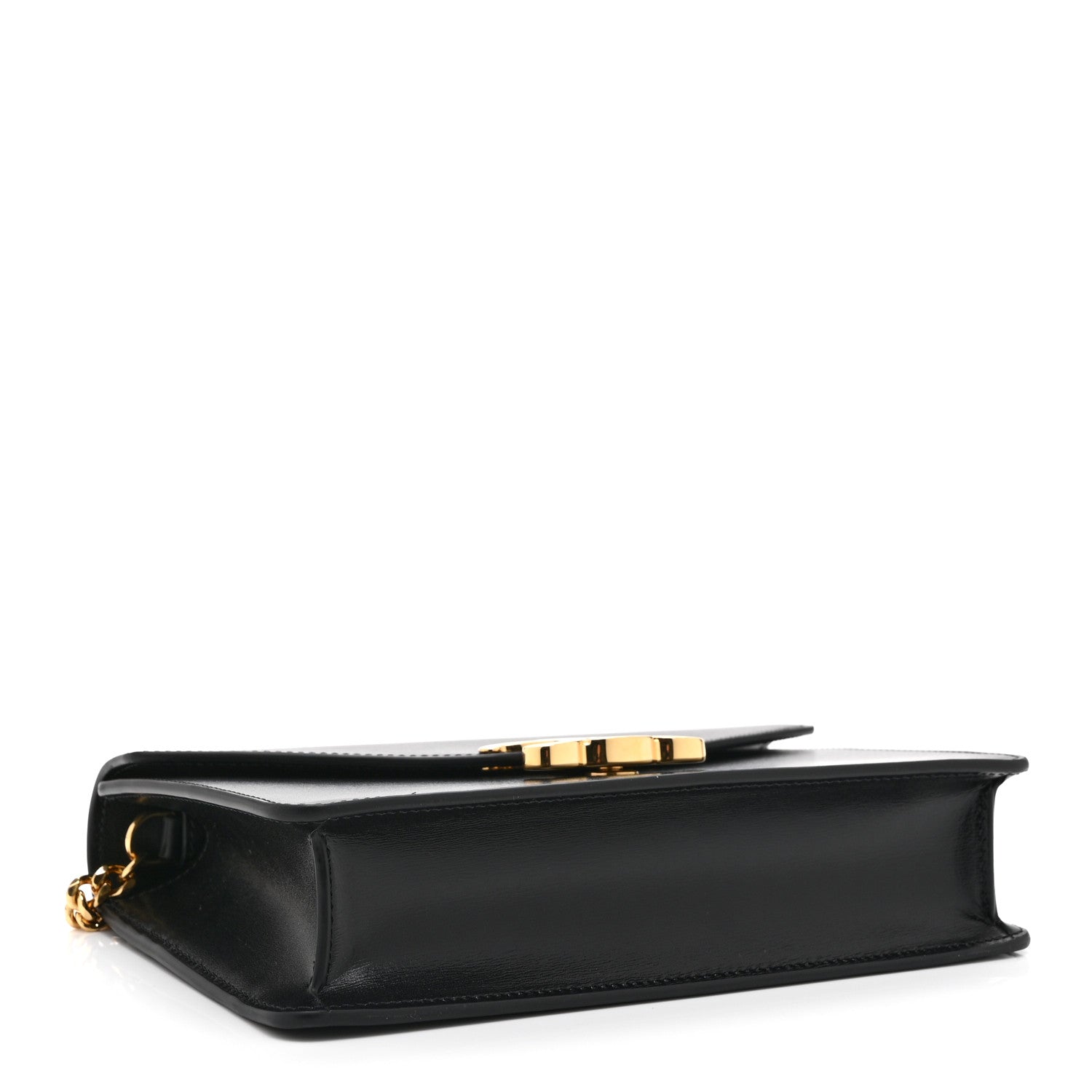 Shiny Calfskin Triomphe Margo Wallet on Chain Black