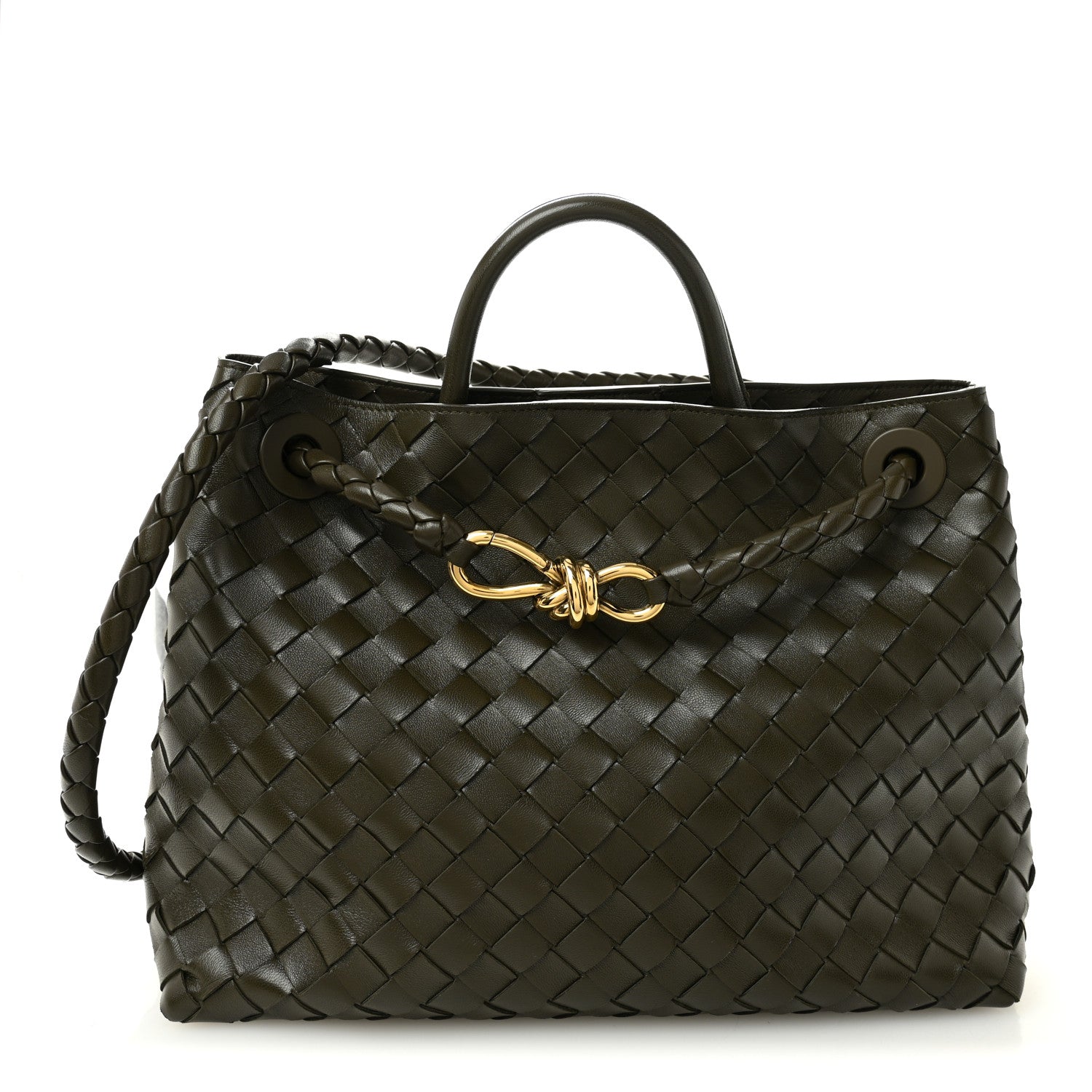 Nappa Intrecciato Medium Andiamo Shoulder Bag Kaki