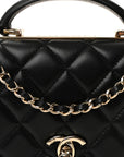 Lambskin Quilted Top Handle Trendy CC Wallet On Chain WOC Black