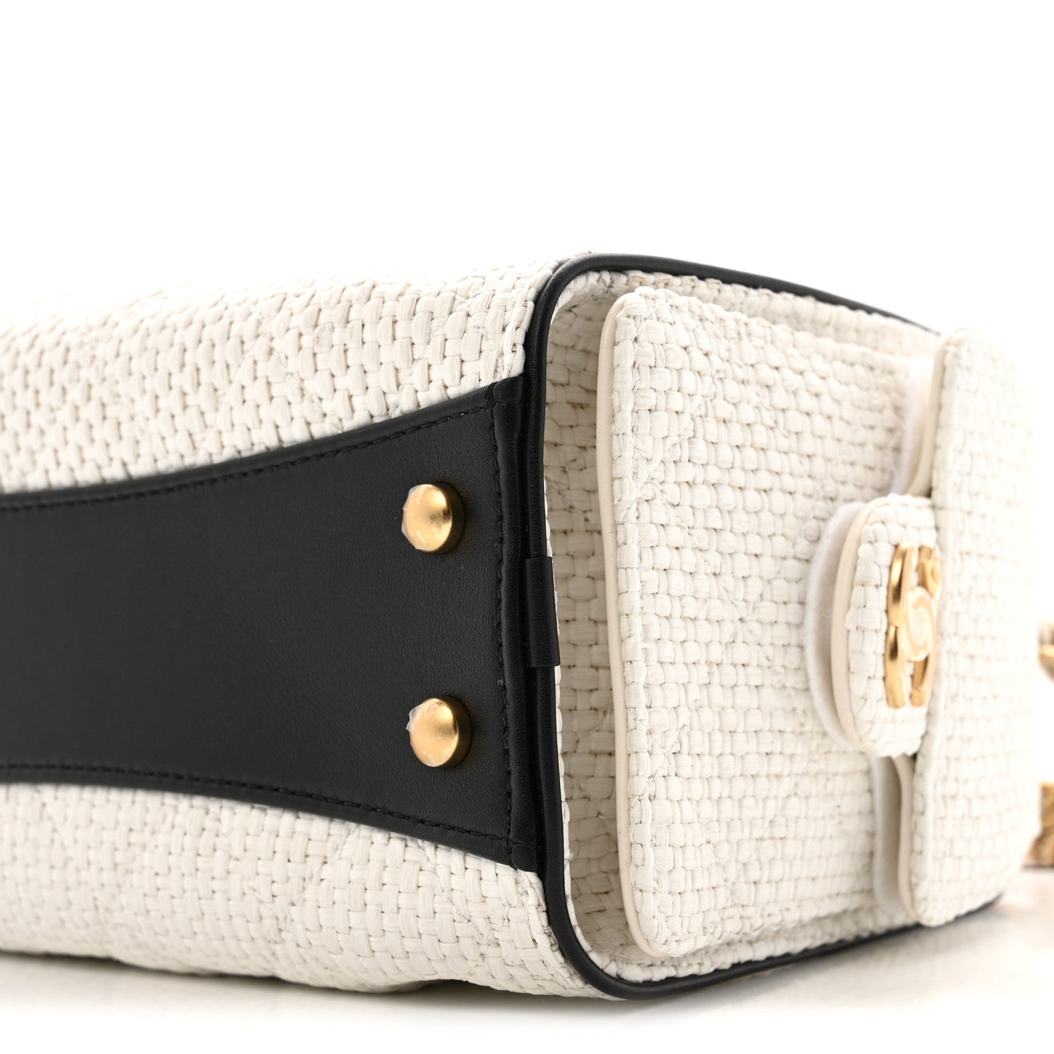 Braided Raffia Calfskin Mini CHNL 25 Handbag White Black