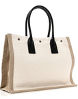 Linen Calfskin Small Rive Gauche Tote Greggio Natural