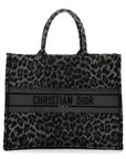 Canvas Mizza Embroidered Large Leopard Book Tote Grey