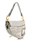 Calfskin Newspaper Printed Saddle Bag Black White