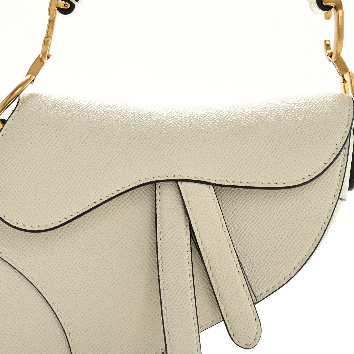 Grained Calfskin Mini Saddle Bag White