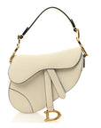 Grained Calfskin Mini Saddle Bag White