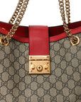 GG Supreme Monogram Medium Padlock Tote Hibiscus Red