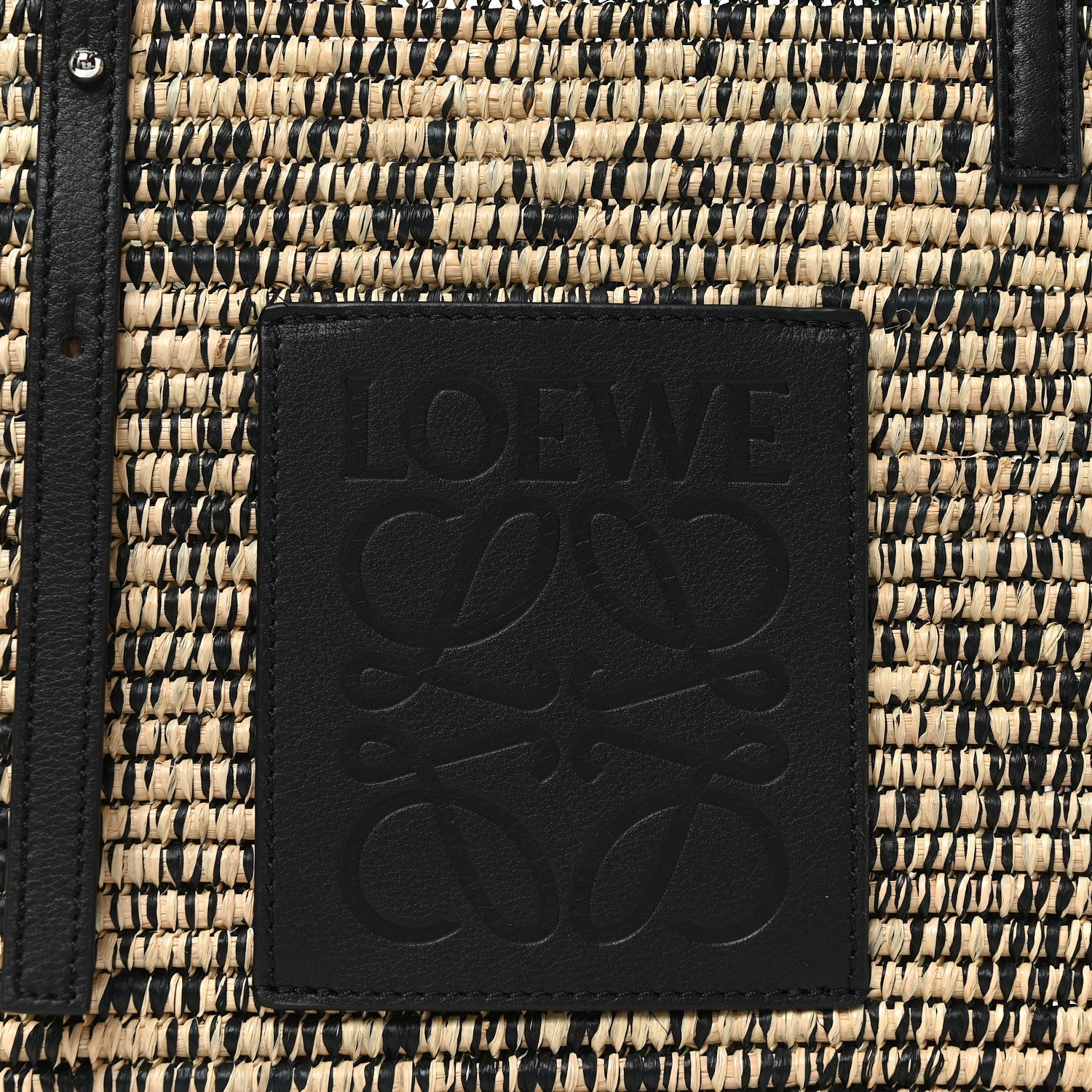 Raffia Small Square Basket Tote Bag Black Natural