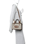 GG Supreme Monogram Azalea Calfskin Mini Horsebit 1955 Foldover Top Handle Bag Beige Ebony Brown Sugar