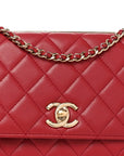Lambskin Quilted Trendy CC Wallet On Chain WOC Red
