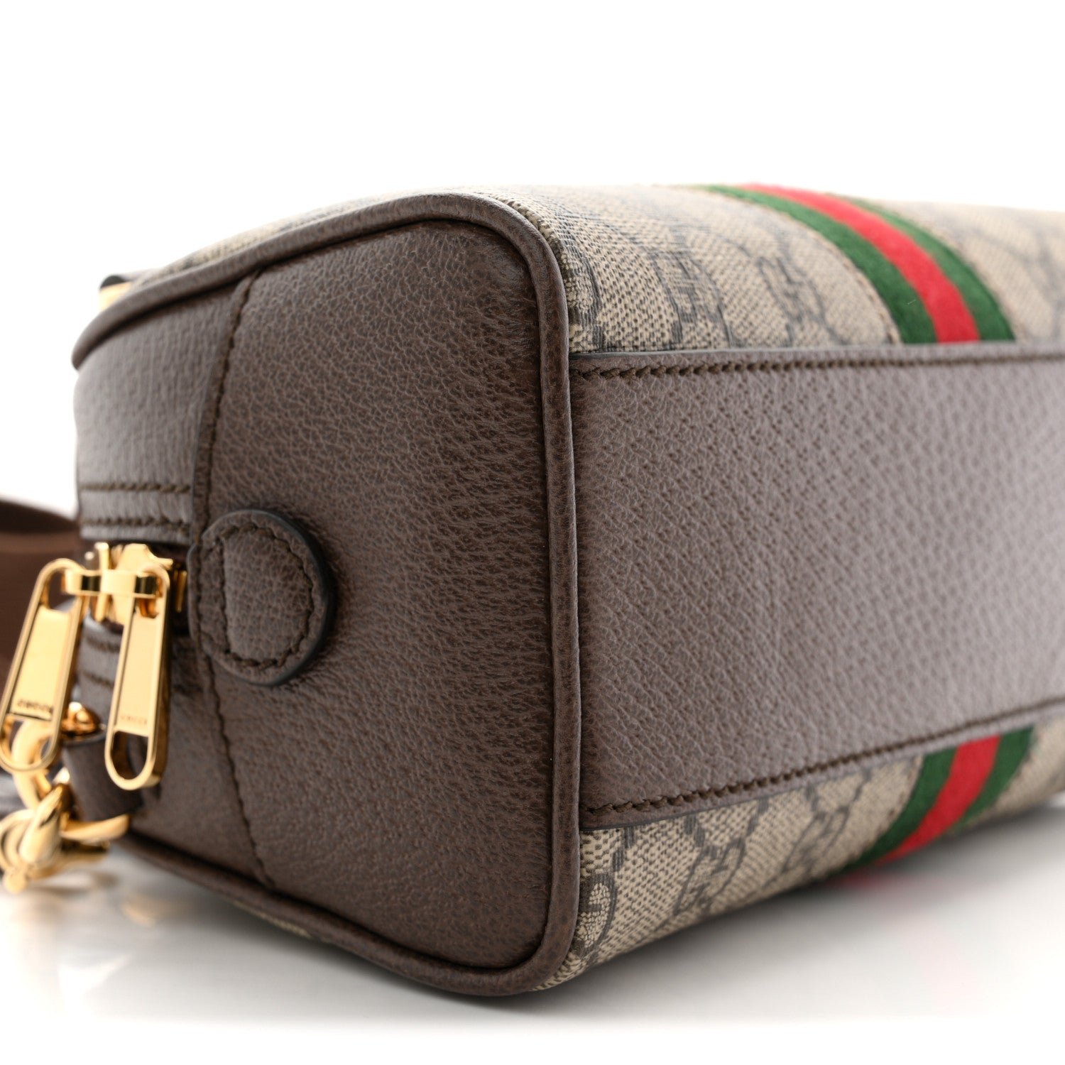 GG Supreme Monogram Textured Dollar Calfskin Web Mini Ophidia Top Handle Bowler Bag Beige Ebony New Acero