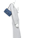Printed Denim Quilted Small Double Flap Blue