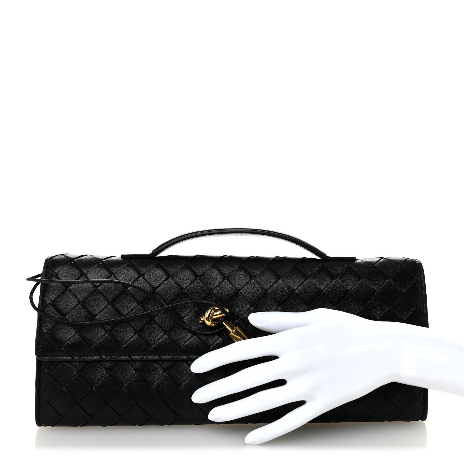 Nappa Intrecciato Long Andiamo Top Handle Clutch Black