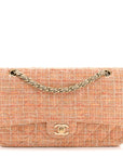Tweed Quilted Medium Double Flap Orange Beige Multicolor