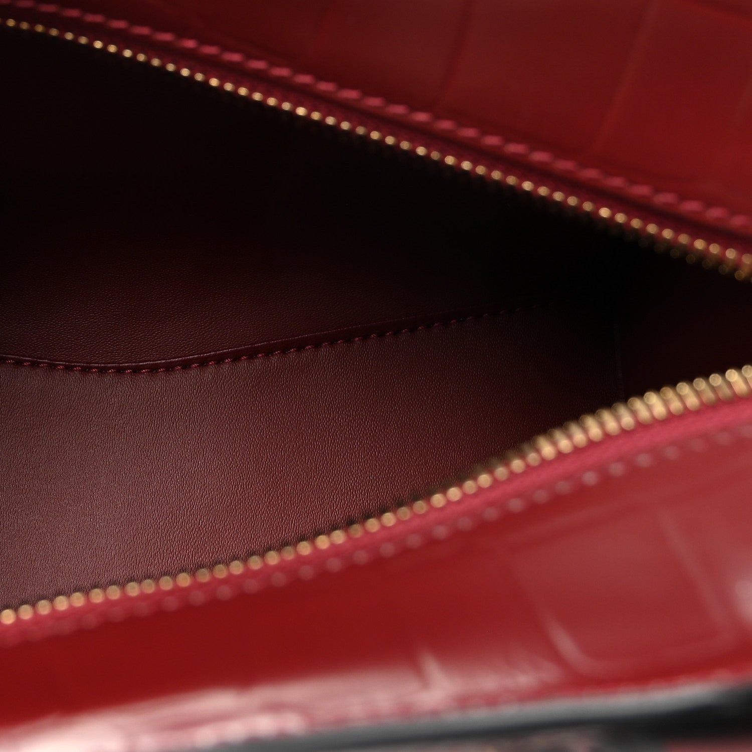 Semi Shiny Calfskin Crocodile Embossed Neo Classic Gold Hardware Mini City Dark Red