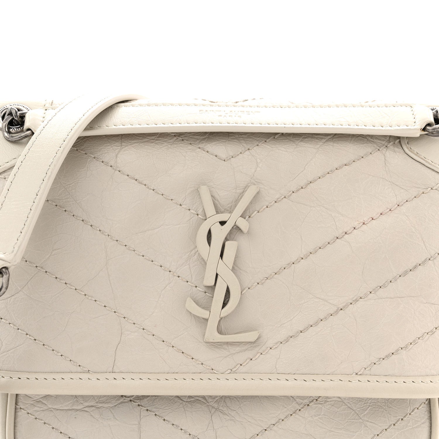 Crinkled Calfskin Matelasse Monogram Baby Niki Chain Satchel Blanc Vintage