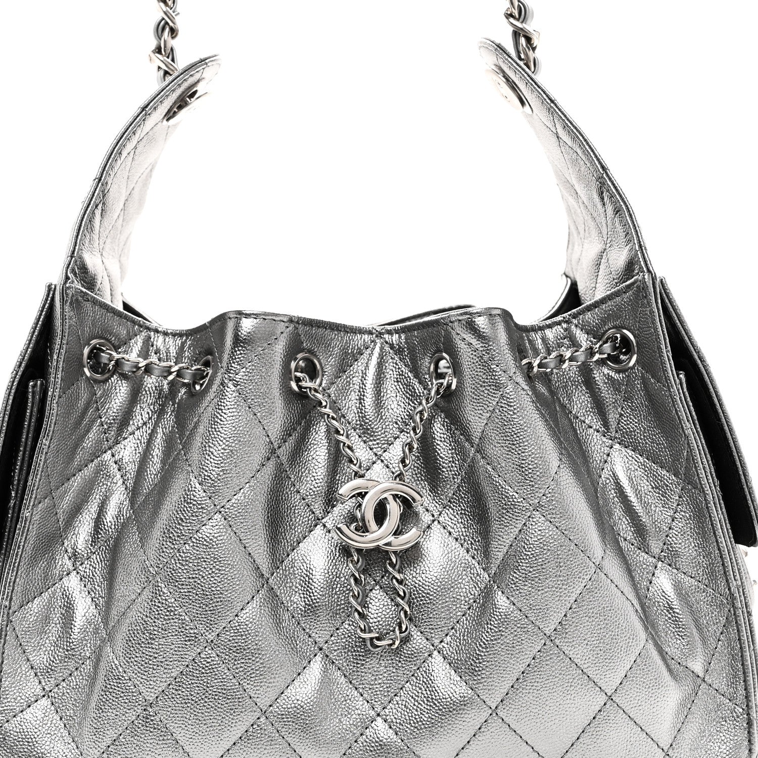 Metallic Caviar Quilted Small CHNL 25 Handbag Anthracite
