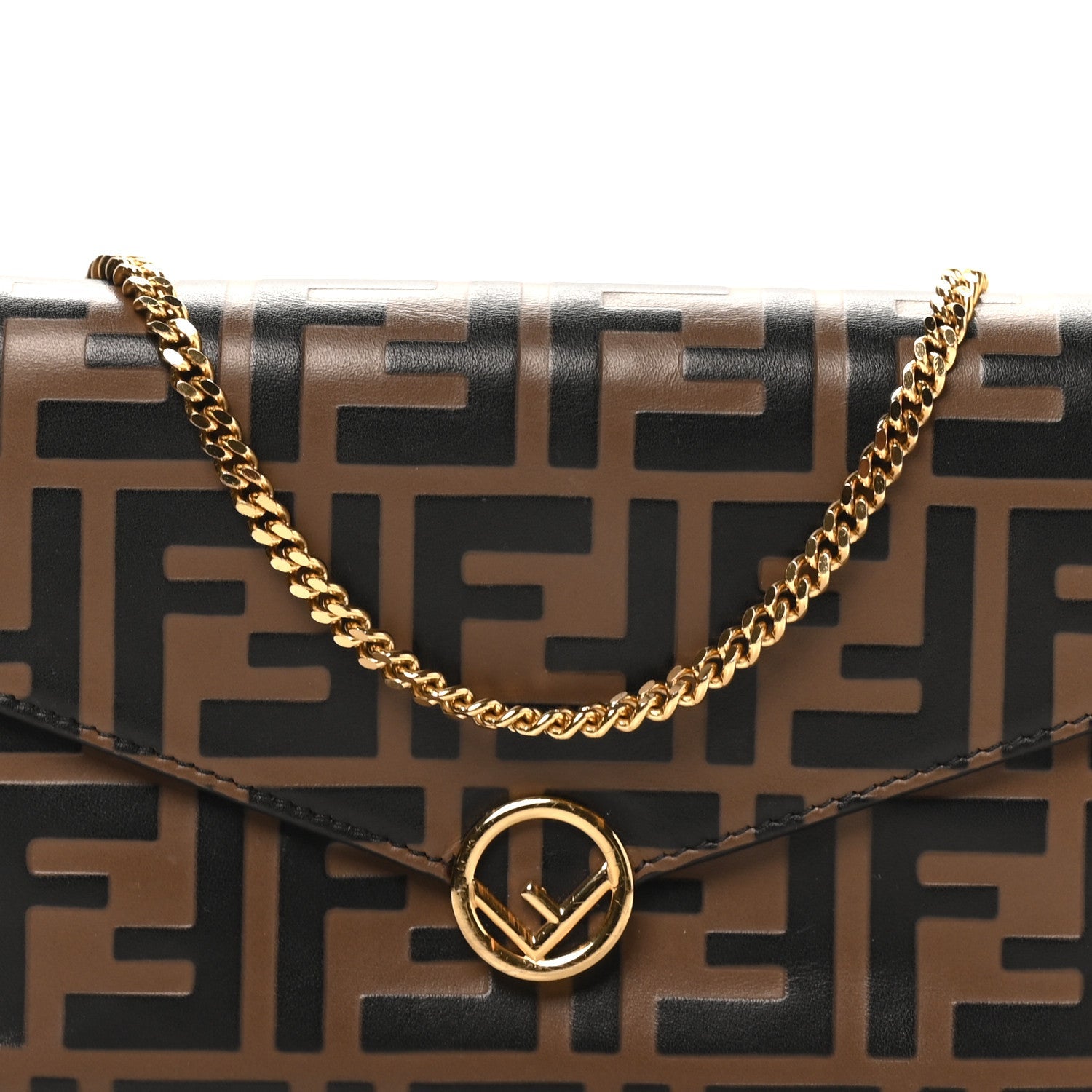 Vitello Soft F is FNDI Bi-Color FF 1974 Embossed Envelope Wallet On Chain with Pouches Maya Black