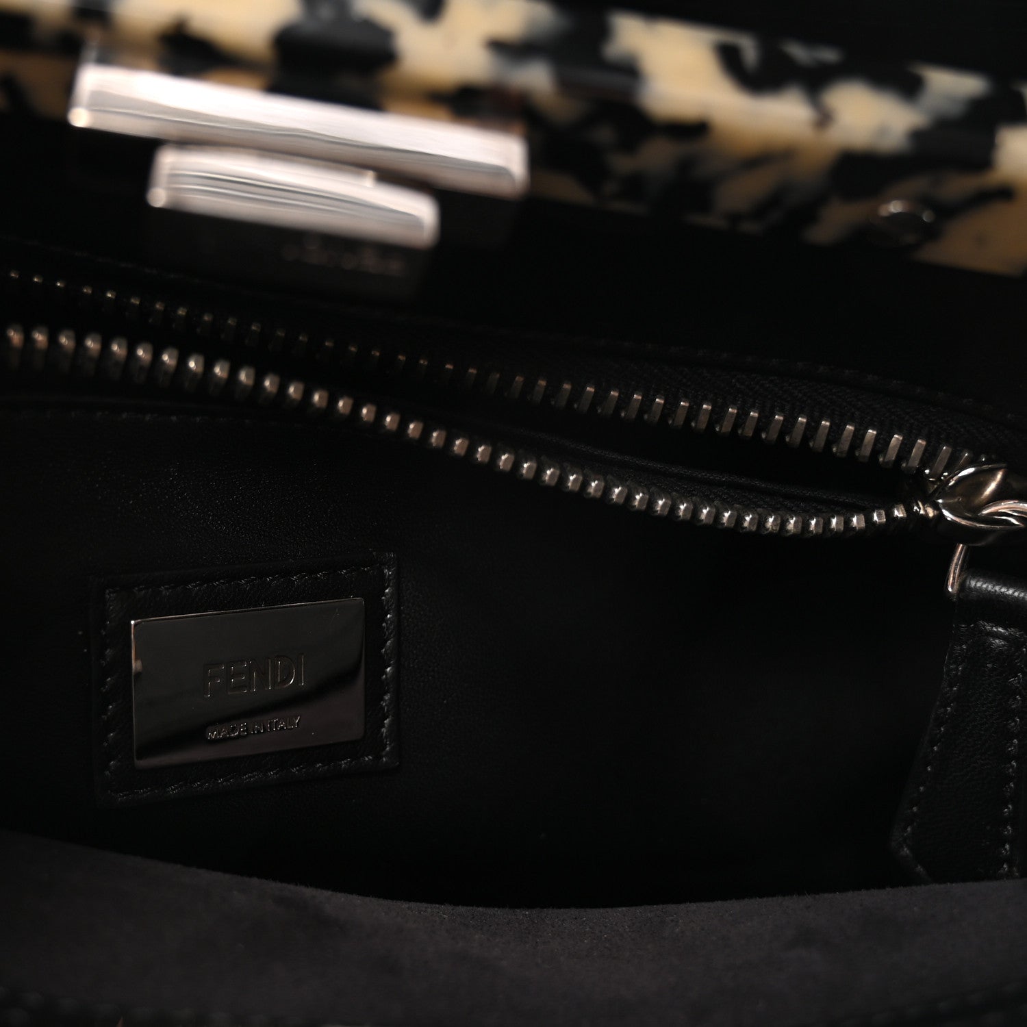 Vitello Dolce Shiny Nappa Plexglass Granite Medium Peekaboo Iconic Satchel Black