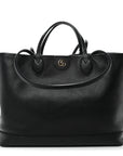 Textured Dollar Calfskin Medium Ophidia Shoulder Tote Bag Black