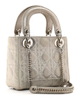 Metallic Lambskin Cannage Mini Lady D1OR Silver