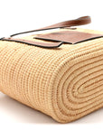 Raffia Small Square Basket Tote Bag Natural Tan