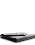 Grain De Poudre Matelasse Chevron Monogram Envelope Clutch Black