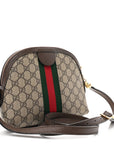 GG Supreme Monogram Textured Dollar Calfskin Web Small Ophidia Dome Shoulder Bag Beige Ebony New Acero