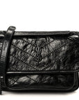 Crinkled Calfskin Matelasse Monogram Baby Niki Chain Satchel Black