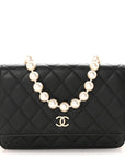 Lambskin Quilted Pearl Wallet On Chain WOC Black