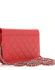 Grained Calfskin Quilted CC Box Wallet On Chain WOC Pink
