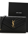 Grain De Poudre Matelasse Chevron Monogram Envelope Chain Wallet Black
