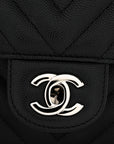 Caviar Chevron Quilted Mini Rectangular Flap Black