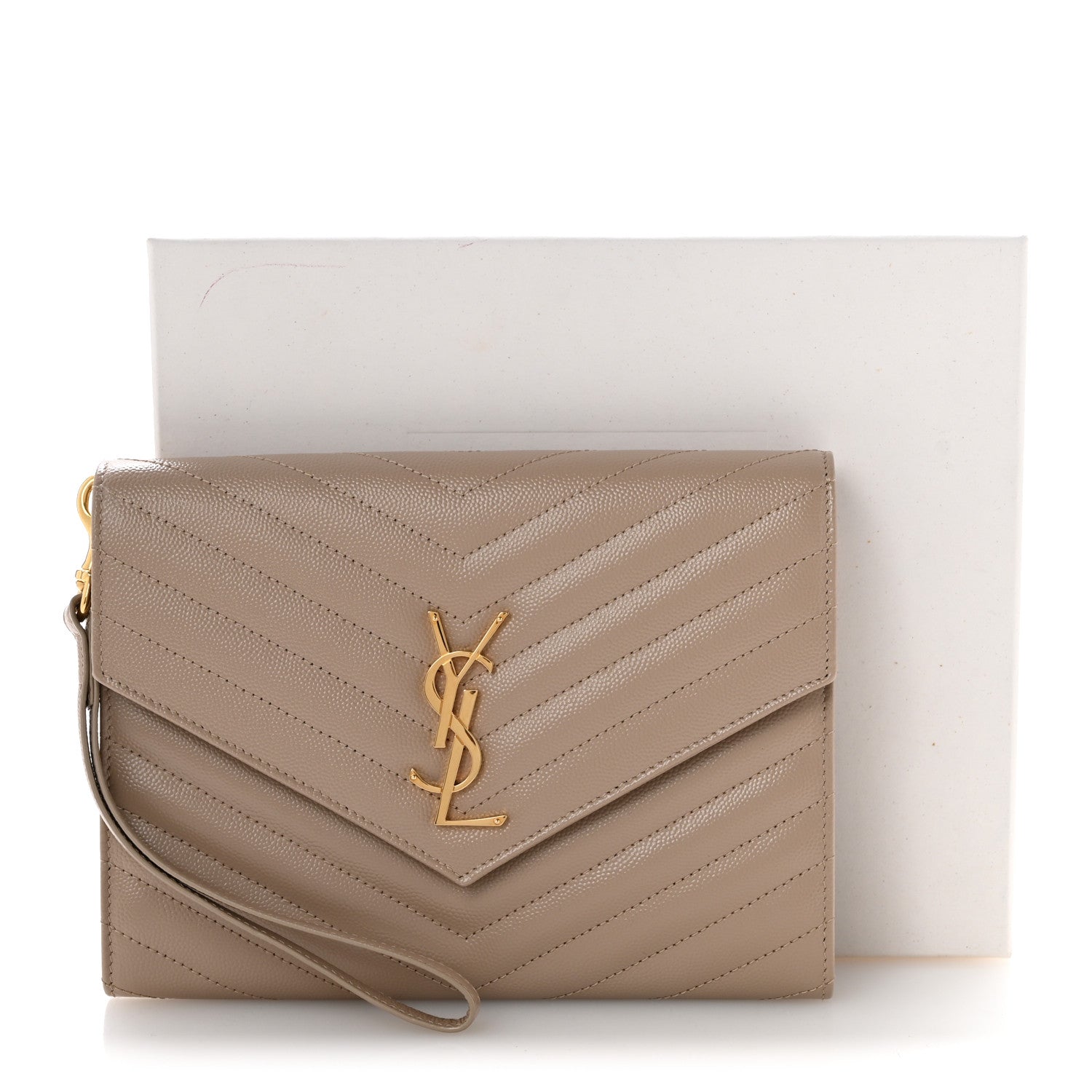 Grain De Poudre Matelasse Chevron Monogram Envelope Clutch Dark Beige