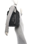 Grained Lambskin Intrecciato Large Shoulder Bag Black