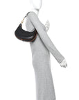 Smooth Calfskin Medium Strap Ava Shoulder Bag Black Tan