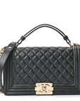 Calfskin Quilted Medium Boy Top Handle Flap Black