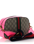GG Supreme Monogram Textured Dollar Calfskin Web Ophidia Small Crossbody Bag Beige Ebony Fuchsia
