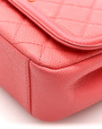 Caviar Quilted Small CC Filigree Flap Coral