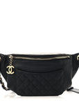Lambskin Quilted Waist Bag Fanny Pack Black
