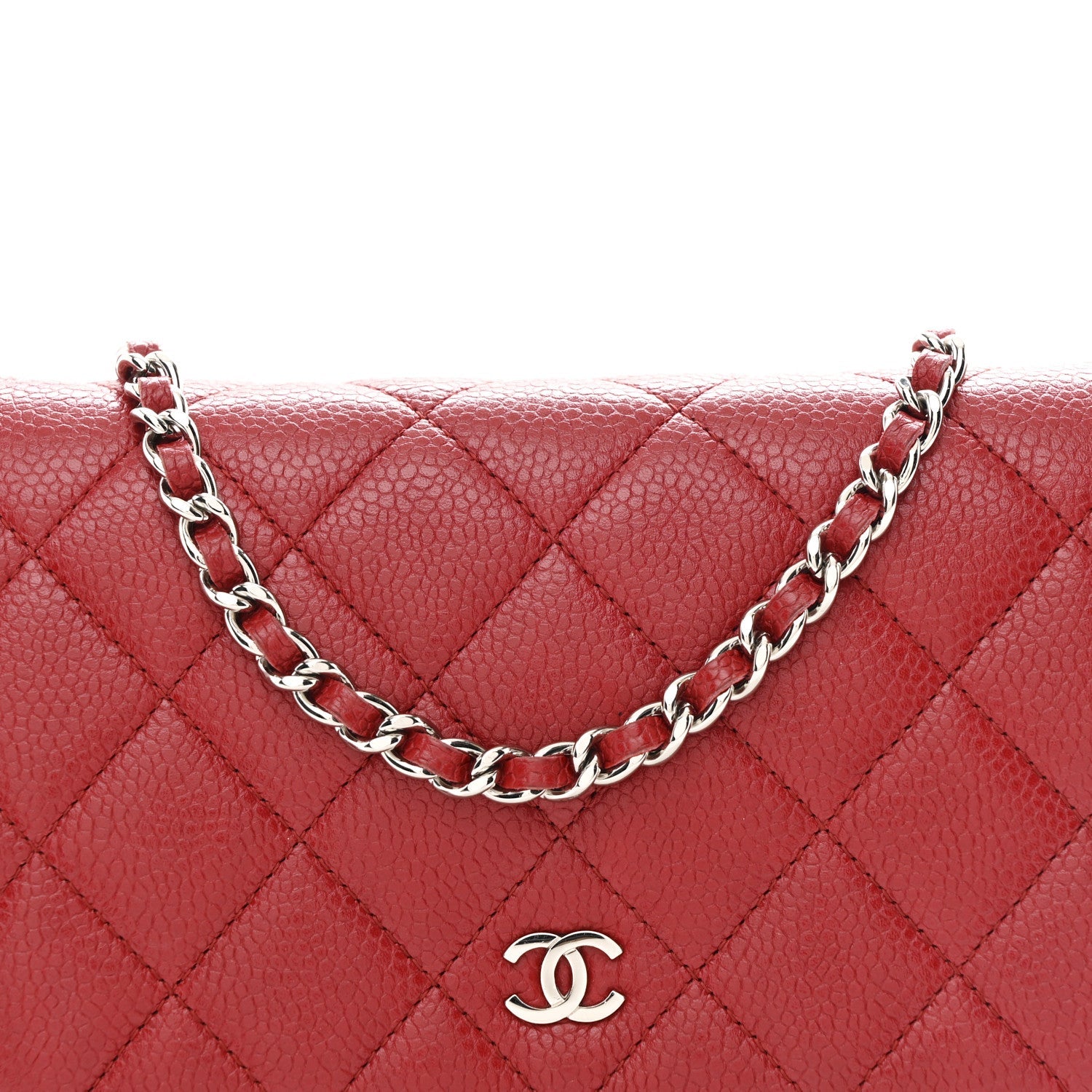 Caviar Quilted Wallet on Chain WOC Red