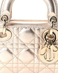 Metallic Lambskin Cannage Small Lady D-Joy Champagne