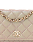 Iridescent Caviar Quilted Wallet on Chain WOC Beige