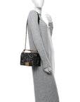 Calfskin Crocodile Embossed Graffiti Cocodile Medium Boy Flap Black