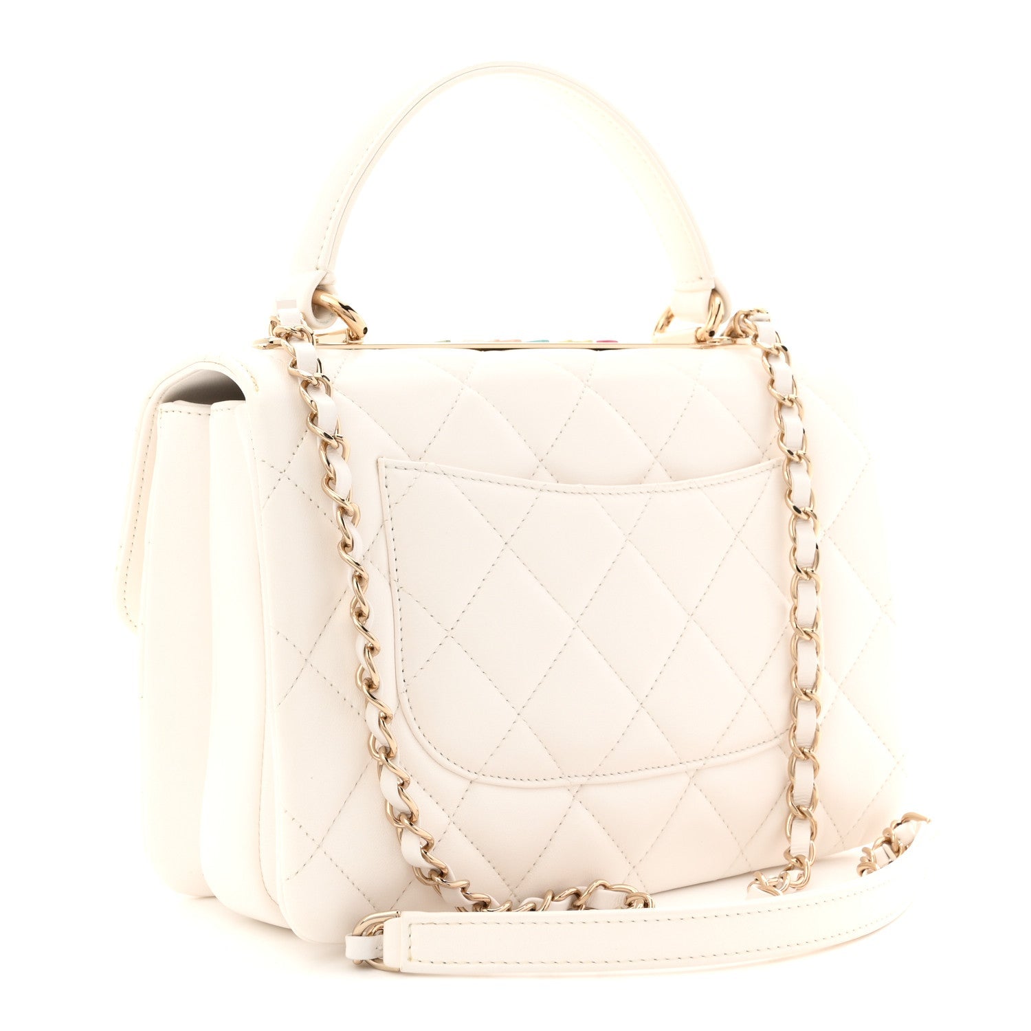 Lambskin Lacquered Quilted Small Trendy CC Dual Handle Flap Bag White